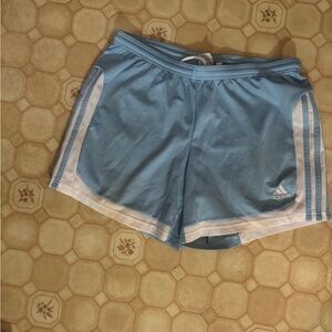 Adidas Women's Light Blue and White Athletic Shorts